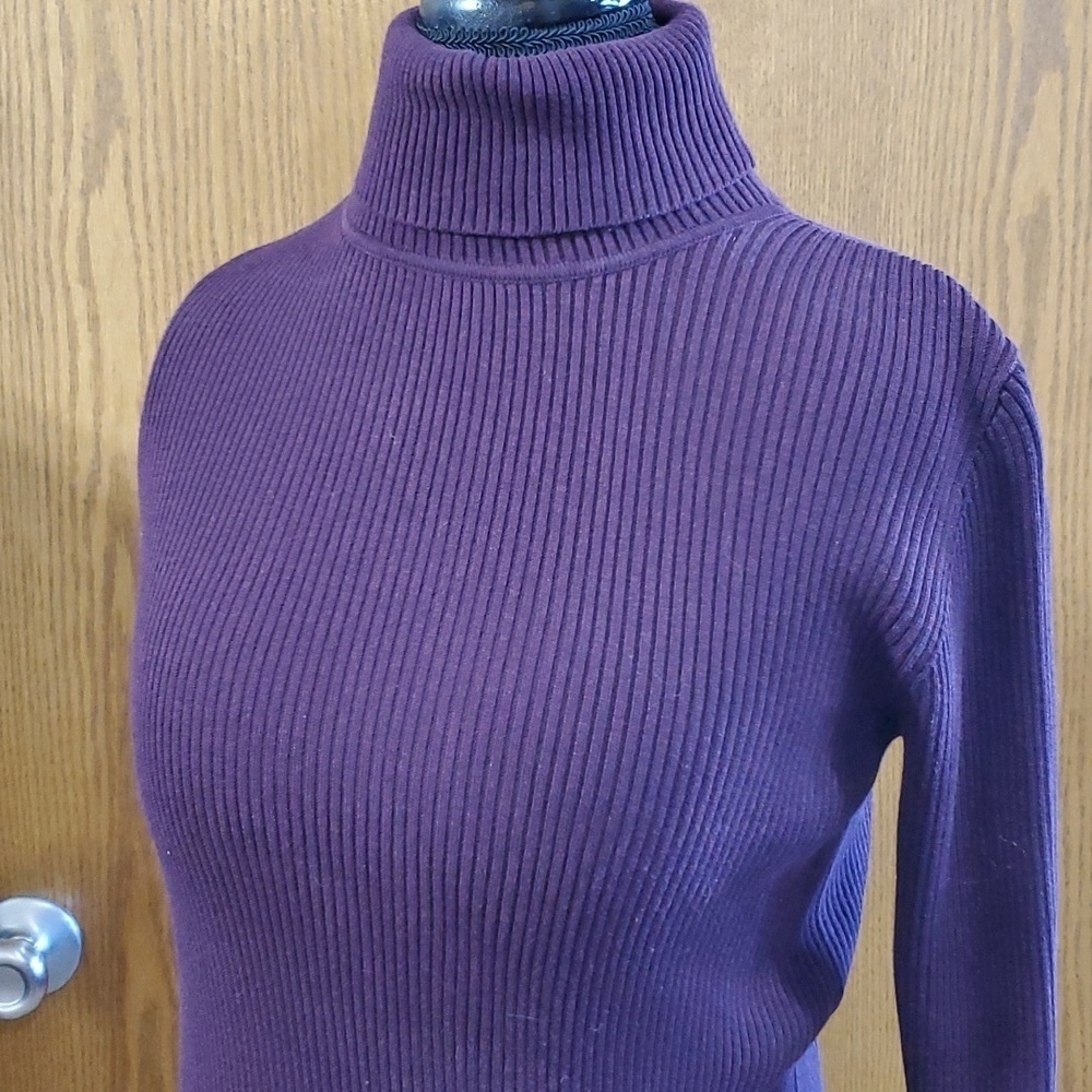 Pendleton cotton ribbed turtleneck cowl purple sweater